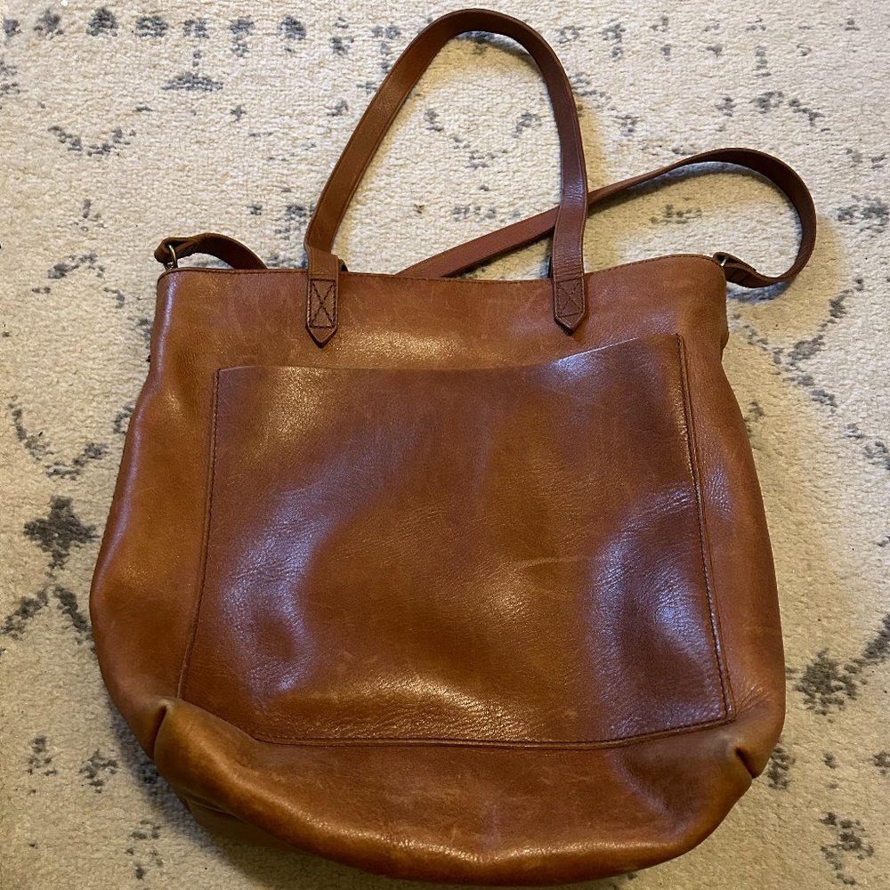 Madewell Ziptop Transport Tote Medium English Saddle